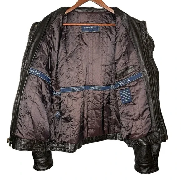 Vintage London Fog Leather Harrington Bomber Jacket XL Burnt Brown - Picture 3 of 10